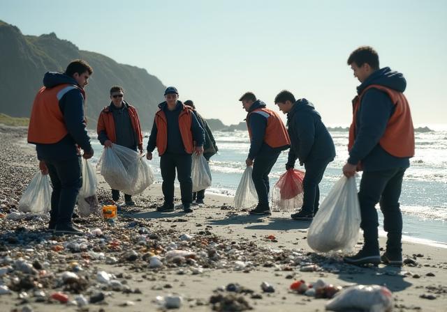 Volunteers collecting litter from an Irish beach under Kelpify coordination