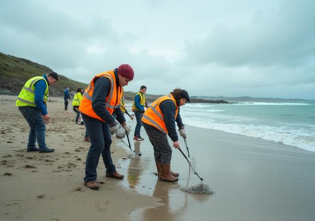 Volunteers on an Irish beach during a marine conservation clean-up with Kelpify